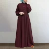 abaya – robe longue musulmane rétro, décontractée, taille ample, col rond, grande balançoire, en coton, couleur unie, patchwork, printemps