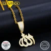 Moissanite – collier avec pendentif en forme de Rune musulmane, en argent Sterling 925, bijoux pour hommes, avec diamants scintillants, Allah