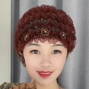 Turban en Fibres Acryliques, Maille en Dentelle Respirante Sans Avant-toit, Bonnet Rond à Fleurs Musulmanes