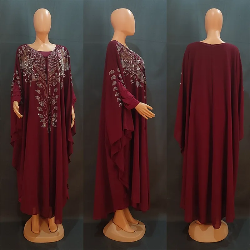abaya musulman robes pour femmes col rond perles caftan robe de prière islamique afrique robe en mousseline de soie robe de soirée de vacances en vrac
