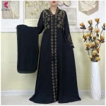 Robe Abaya Ouverte en Mousseline de Soie pour Femme Musulmane, Nouveau Style, Dubaï, Élégante, Vêtements Islamiques, Cardigan à Fermeture Éclair, avec Écharpe, 2024
