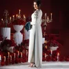 arya robe de soirée ivoire et verte pour femme, manches longues, longueur de rinçage, occasion personnalisée, arabie saoudite
