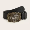 Ceinture tendance Y2K Punk Rock Hip Hop Harajuku, boucle tête de cheval, ceinture en cuir gaufré