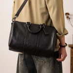 week-end en plein air fait à la main de luxe en cuir véritable hommes sac à bandoulière noir mode décontracté concepteur en cuir de vache grand sac à main noir