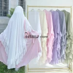 Volants Extra-long 2 couches en mousseline de soie Khimar, écharpe Hijab pour femmes musulmanes douces, vêtements islamiques Dubai Turk, foulard, Ramadan Eid
