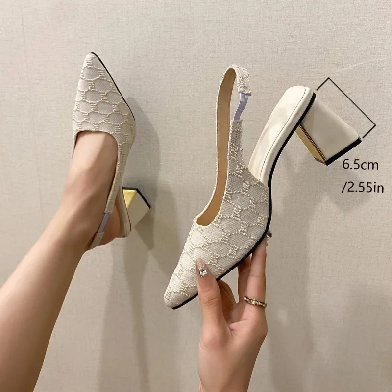 Sandales élégantes à talons ouverts pour femmes, talon carré, pointe pointue, couleur unie, sandales de luxe pour femmes, stylistes, loisirs, talons sur le lieu de travail