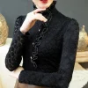 chemise en dentelle pour femme, pulls chauds en peluche sexy, bas en y, chemises françaises pour dames, mode automne et hiver, nouveau, 3xl, 2025