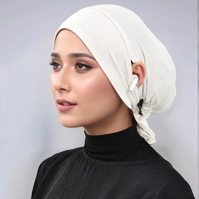 bonnet sous cou modal avec trou d'oreille hijab écharpe intérieure musulmane bandanas sous écharpe turban bonnets bonnet bandage tête enveloppement turbante mujer