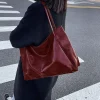 sac fourre tout en cuir pu souple pour femmes, pochette sous les bras de grande capacité, sac à bandoulière rétro décontracté, sacs seau portables