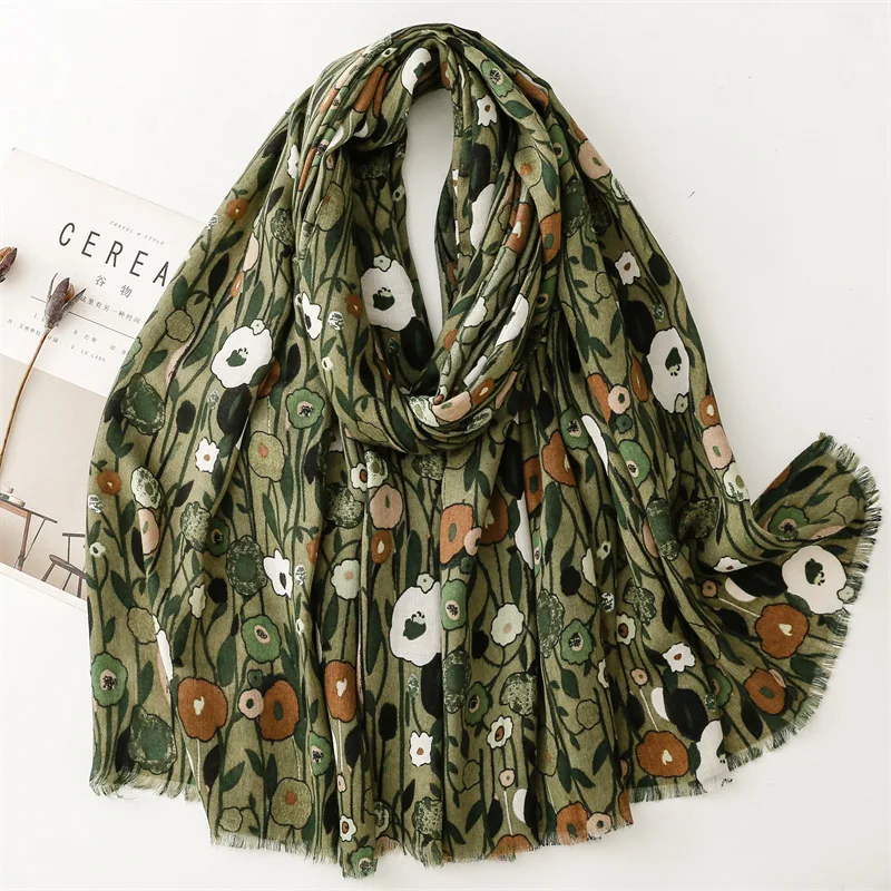 Écharpe douce en viscose florale de jardin respirante pour femme, hijab musulman décontracté, châle à franges, optique chic bohème, parfait pour les voyages, 180x90cm