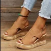 nouvelles femmes sandales compensées décontractées confortable bout ouvert paillettes couleur doré femmes été sandales à talons hauts sandalias de mujer