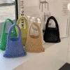 sac fourre tout d'été tissé à la main ogo crochet, sac de plage initié, sac à main évidé pour dames, ulde paille sous les bras