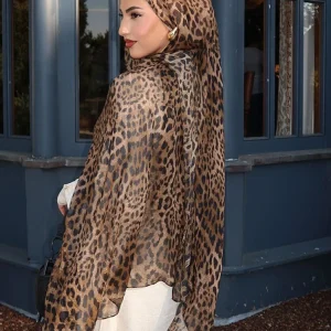 Été bohème en mousseline de soie Hijab léopard aquarelle imprimé écharpe islamique Ultra léger respirant femmes musulman Hijab plage voyage
