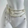 Ceinture élégante en perles avec pompons à fleurs multibrins ; Accessoire de vêtements pour femmes parfait