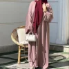 abaya en satin pour femme musulmane, robe Éducative, kaftan noir islamique, vêtement modeste pour ramadan, dubaï