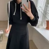 sweat shirt à capuche pour femmes, ensemble deux pièces, haut ample à manches longues, taille haute, jupe longue, à la mode, nouvelle collection automne