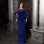 Robe de soirée courbe élégante pour femmes, dentelle, manches longues, paillettes, velours, ajouré, robe Maxi modeste