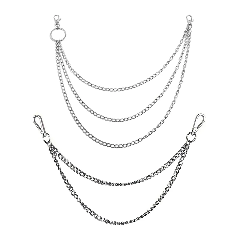 chaîne de ceinture longue en métal punk hip hop, 2/3 couches, mode pantalon multicouche, chaîne de taille, porte clés pour hommes et femmes, accessoire de rue