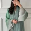 abaya musulman d'âge moyen manches évasées décontracté arabe plissé ouvert devant abayas turquie caftans femmes jilbabs robes maxi islamiques