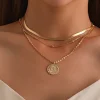 collier pendentif rond multicouche couleur argent pour femmes, chaîne de pull à trois couches exquise, bijoux cadeaux