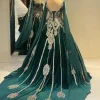 caftan marocain vert caftan robes de soirée musulmanes a ligne chérie appliques dubaï arabe abaya robe islamique personnalisée