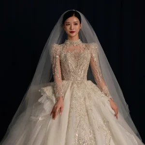 Robe de mariée française, fiançailles, mariage, haut de gamme, industrie lourde, luxueuse, Style palais, grande queue, personnalisée