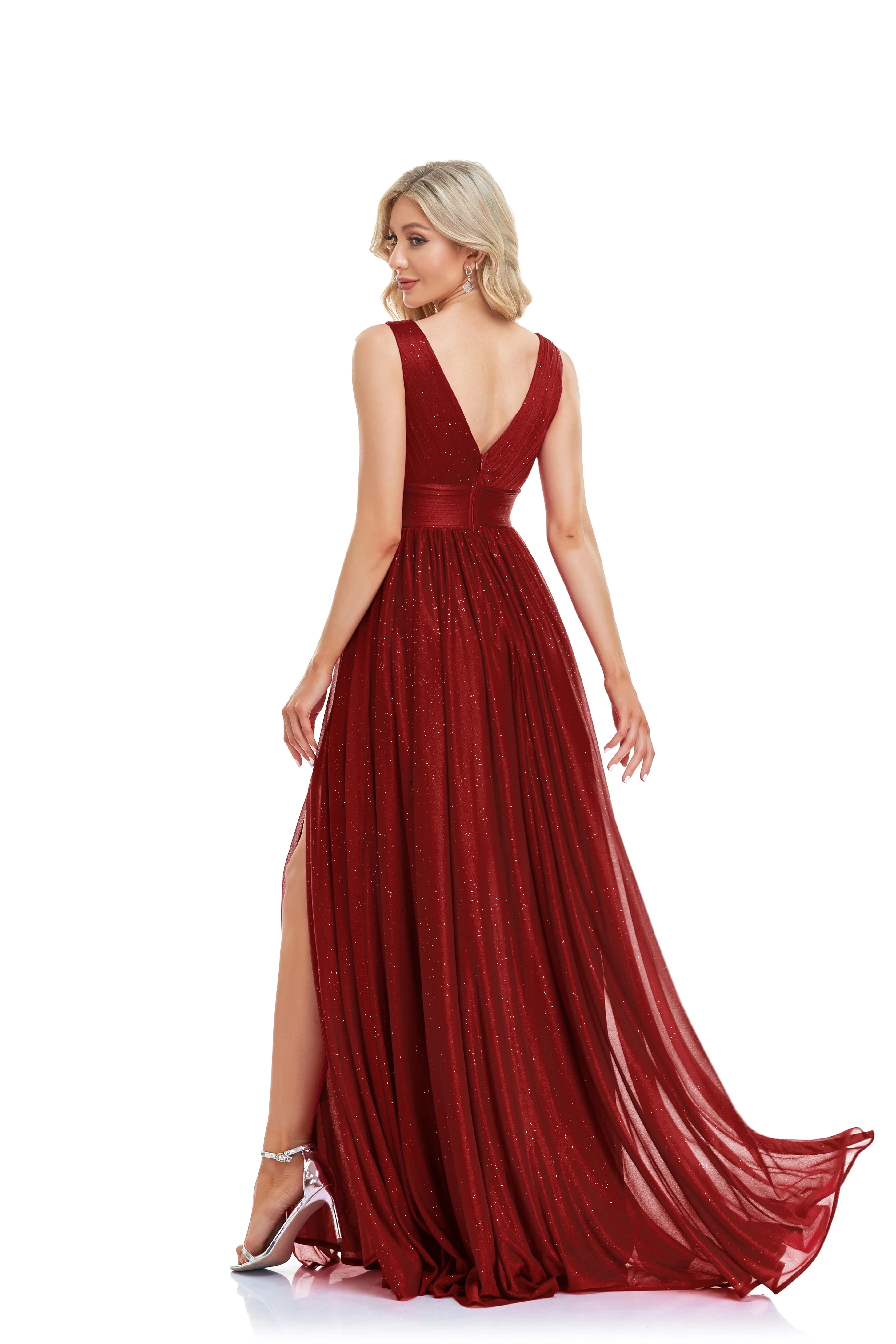 Robe de soirée trapèze élégante, tenue de soirée de luxe, longueur au sol, dos nu, décolleté en v profond, queue de cheval pour femmes, robes de fête de mariage