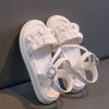 Sandales plissées simples pour enfants, sandales d&rsquo;été Beige argent pour filles, sandales décontractées d&rsquo;école, polyvalentes, mode gladiateur, sandales de plage pour enfants