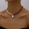 collier ras du cou en pierre pour femmes, bijoux tendance élégants, grande perle de mariage, mode imitation perle, couleur rose verte, 2023