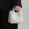 Pochette sac de soirée femme seau tissé sac fourre-tout PU luxe 2025 femme sac en vente taille moyenne sac à tricoter à la main ruban chaîne sac