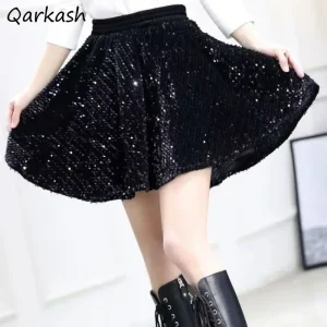 Jupe à paillettes taille haute rétro pour femmes, robe élégante pour dames, vêtements chics pour dames, vêtements esthétiques pour jeunes, printemps et automne