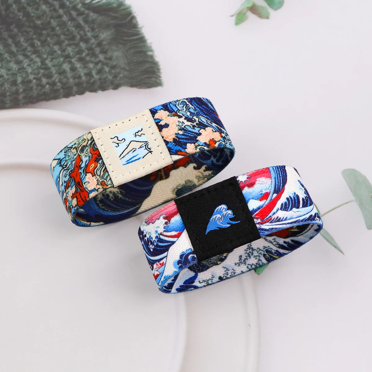 bracelet à fleurs pour femmes et hommes, brassard de sport, court, vagues artistiques, élastique, accessoires de cosplay, cadeau