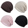 Bonnet en dentelle douce et décontractée avec strass, Style ethnique, chaud, bonnet de nuit, coupe-vent, Hijab, Turban, pour l’extérieur Bonnet en dentelle douce et décontractée avec strass, Style ethnique, chaud, bonnet de nuit, coupe-vent, Hijab, Turban, pour l’extérieur