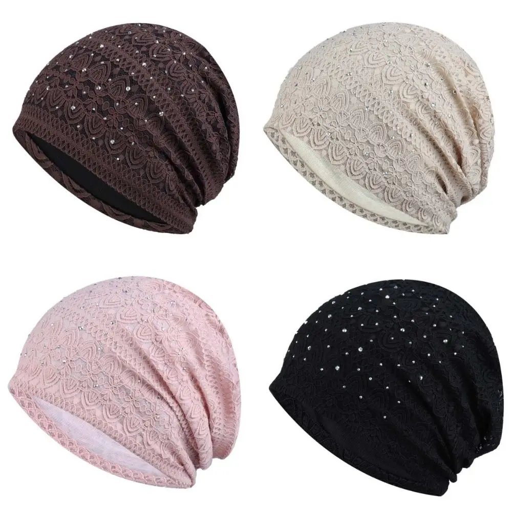 Bonnet en dentelle douce et décontractée avec strass, Style ethnique, chaud, bonnet de nuit, coupe-vent, Hijab, Turban, pour l’extérieur Bonnet en dentelle douce et décontractée avec strass, Style ethnique, chaud, bonnet de nuit, coupe-vent, Hijab, Turban, pour l’extérieur