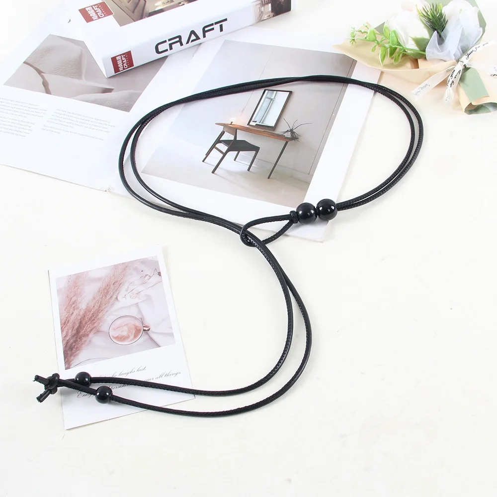 Ceinture fine en corde de taille pour femmes, Style ethnique, corde en cuir perlée, chemise habillée, décoration polyvalente à la mode, ceinture de taille réglable
