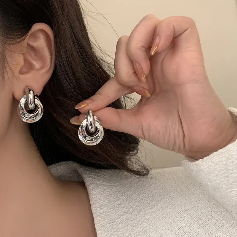 Boucles d'oreilles rondes en argent Sterling 925 véritable pour femmes, bijoux fins tendance, accessoires minimalistes exagérés, 18K
