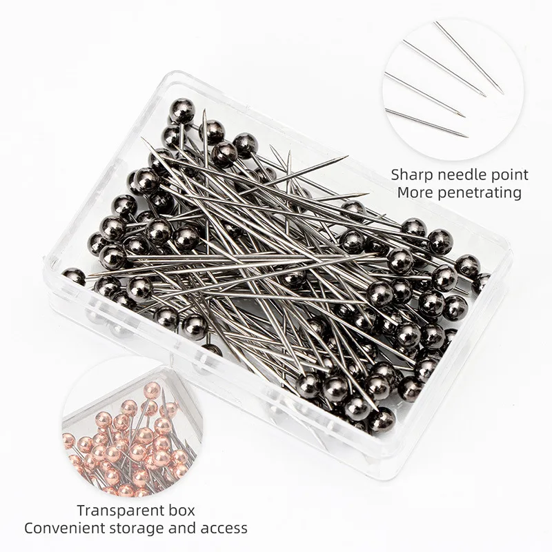 Épingles à coudre rondes en perles, 100 pièces/boîte, épingles à tête multicolores, épingles de Quilting droites pour couturière, positionnement, décoration de bijoux à faire soi-même