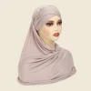 hijabs instantanés écharpe hijab avec diamants jersey casquettes bonnet marque design écharpe musulmane plaine tirer sur prêt à porter tête enveloppante