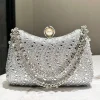 pochette de soirée de luxe rétro pour femmes, incrustation de diamants en strass fins, petit sac à bandoulière pour fête de mariage or argent bleu