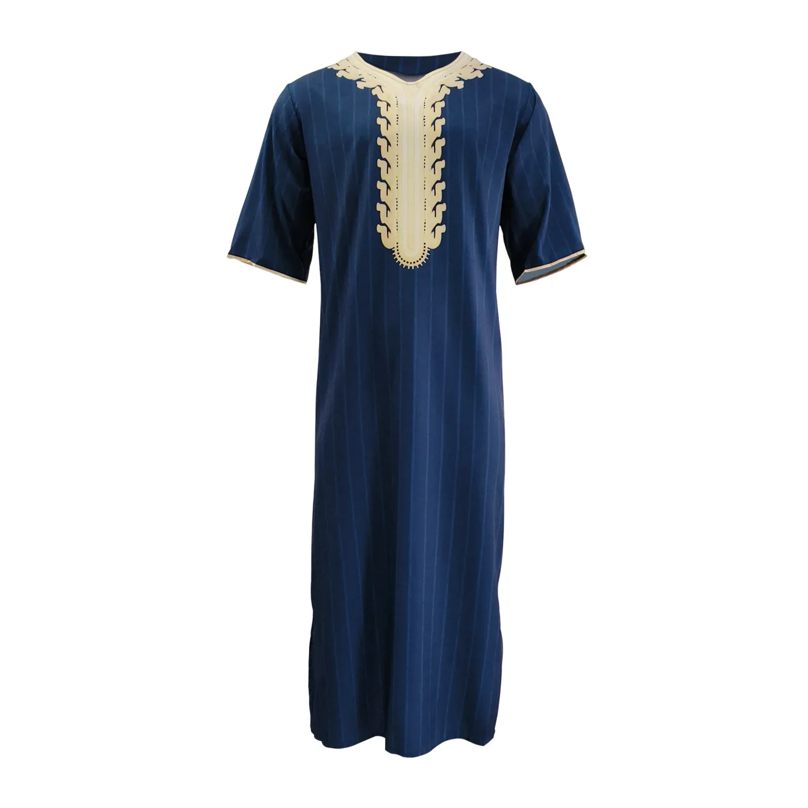 hommes musulmanes mode d'été robe ample islam caftan hommes vêtements dubaï luxe musulman abaya musulman col en v à manches courtes impression