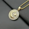 Collier rond glacé en acier inoxydable pour hommes et femmes, pendentif croissant de lune et étoile, bijoux islamiques musulmans, hip hop, livraison directe