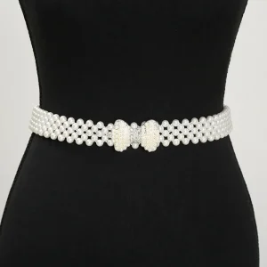Ceinture de taille rétro en perles scintillantes pour femmes, large ceinture élastique en strass, longue chaîne, ceinture de fête