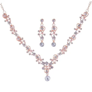 Ensembles de bijoux de mariée en strass, doré brillant, exquis, esthétique, collier à breloques, boucles d&rsquo;oreilles, fiançailles, mariage