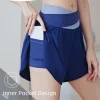 short de sport respirant 2 en 1 pour femmes, doublure intérieure, short d'entraînement taille haute, poches latérales pour téléphone, ceinture élastique