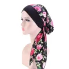 femmes imprimé pré attaché turban casquette longue queue foulard extensible bandana musulman hijab casquettes intérieures perte de cheveux couverture bonnets bonnet