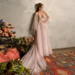 Robe de soirée trapèze élégante en dentelle, jolie robe longue en maille florale, robe de soirée de mariage pour femmes, robe de bal formelle d&rsquo;été