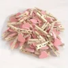 pinces à linge en bois en forme de cœur, 50 pièces, mini pinces décoratives pour l'artisanat de bricolage, cadeaux de mariage, présentoirs photos et décoration de la maison