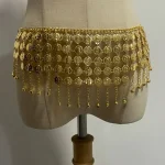 Chaîne de taille en forme de pièce de monnaie dorée pour danse du ventre, ceinture de tête de beauté en alliage à cinq rangées, cloche d&rsquo;étanchéité à cinq couches, accessoires de Performance en métal