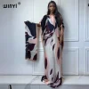 WINYI-Ensemble abaya pour femmes musulmanes, robe africaine, dubaï, col ras du cou, imprimé, kaftan, robe maxi élégante, couvertures de plage