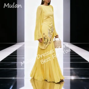 Robe de soirée longue jaune personnalisée, pour Occasions spéciales, col rond, longueur au sol, arabie saoudite, dubaï, robe de bal de Gala pour femmes, nouvelle collection